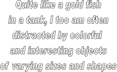 Quite like a gold fish
in a tank, I too am often
distracted by colorful 
and interesting objects
of varying sizes and shapes